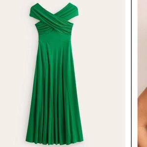 Boden Bardot Jersey Maxi Dress Green Off Shoulder Twist Front NWT Size 20 22